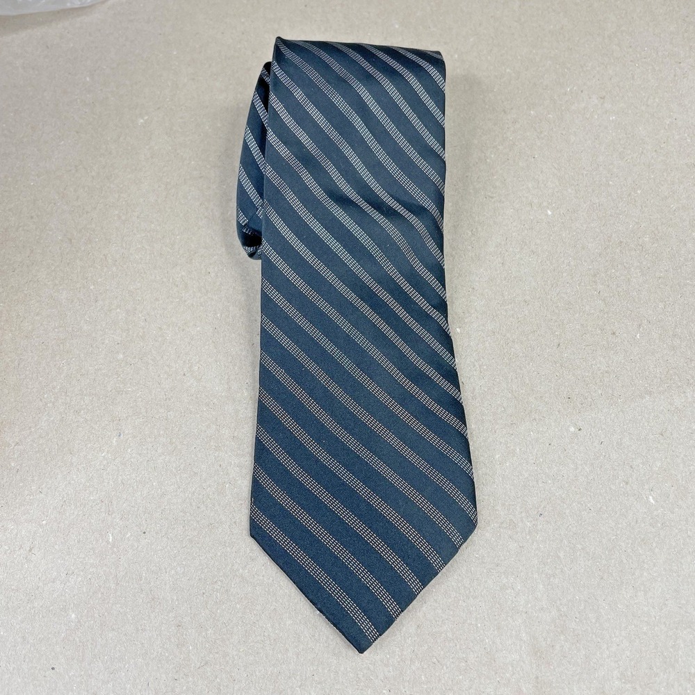 GEORGE 100% Handmade Silk Tie Black & Gray Striped‎ Design Necktie 60"